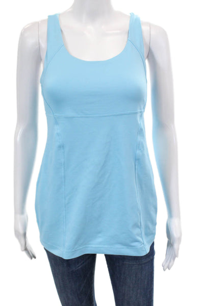 Lululemon Womens Textured Scoop Neck Criss Cross Back Lined Tank Top Blue Size S
