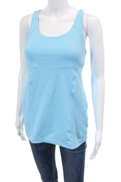 Lululemon Womens Textured Scoop Neck Criss Cross Back Lined Tank Top Blue Size S