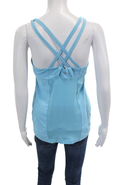 Lululemon Womens Textured Scoop Neck Criss Cross Back Lined Tank Top Blue Size S