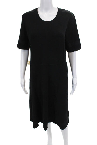 Biana Womens Short Sleeve Ribbed A Line Midi Dress Black Size 14