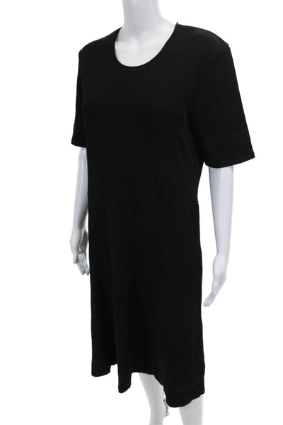 Biana Womens Short Sleeve Ribbed A Line Midi Dress Black Size 14