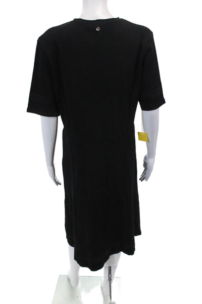 Biana Womens Short Sleeve Ribbed A Line Midi Dress Black Size 14