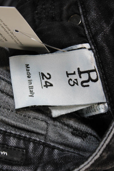 R13 Womens Mid Rise Slim Skinny Bootcut Jeans Wash Black Size 24