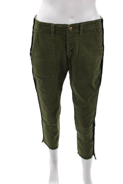 Pam & Gela Womens Straight Leg Tie Up Slim Fit Button Fly Pants Green Size 26