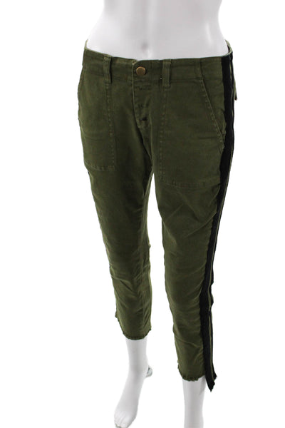 Pam & Gela Womens Straight Leg Tie Up Slim Fit Button Fly Pants Green Size 26