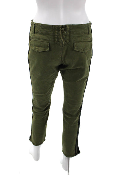 Pam & Gela Womens Straight Leg Tie Up Slim Fit Button Fly Pants Green Size 26