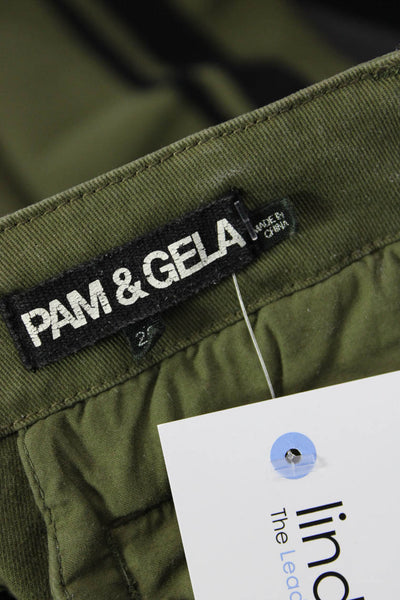 Pam & Gela Womens Straight Leg Tie Up Slim Fit Button Fly Pants Green Size 26