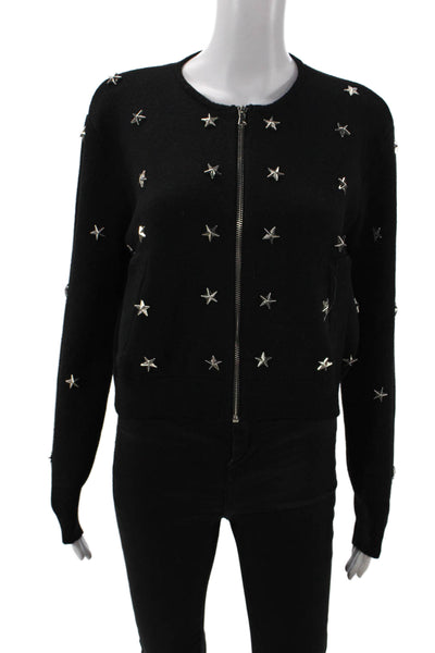 Badgley Mischka Sport Womens Geometric Full Zip Cropped Sweater Black Size M/L