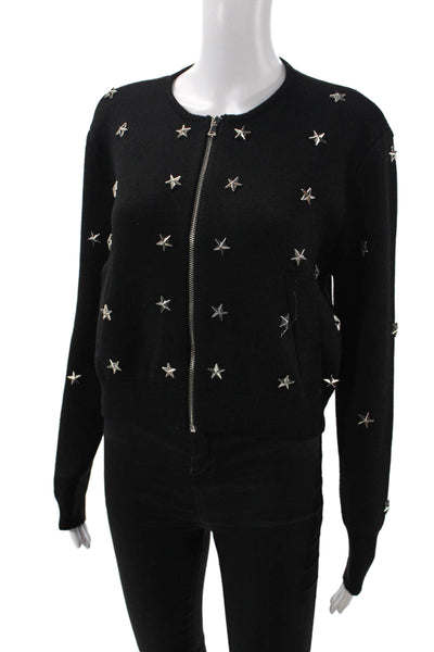Badgley Mischka Sport Womens Geometric Full Zip Cropped Sweater Black Size M/L