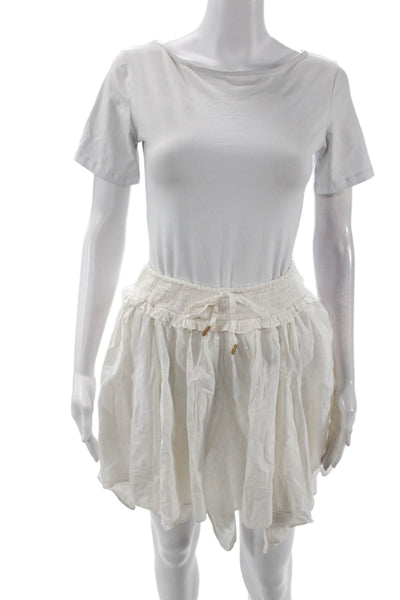 Free People Womens Cotton Drawstring Stretch A-Line Mini Skirt White Size S