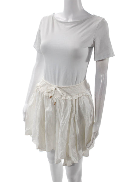 Free People Womens Cotton Drawstring Stretch A-Line Mini Skirt White Size S