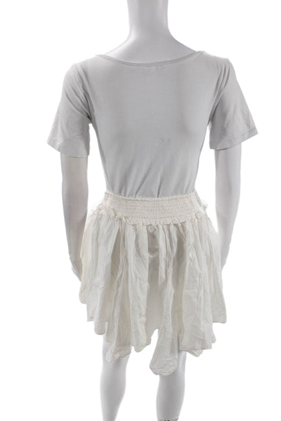 Free People Womens Cotton Drawstring Stretch A-Line Mini Skirt White Size S