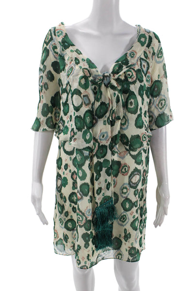 Hanii Y Womens Silk Geometric Print Sleeveless Mini Dress Beige Size 44