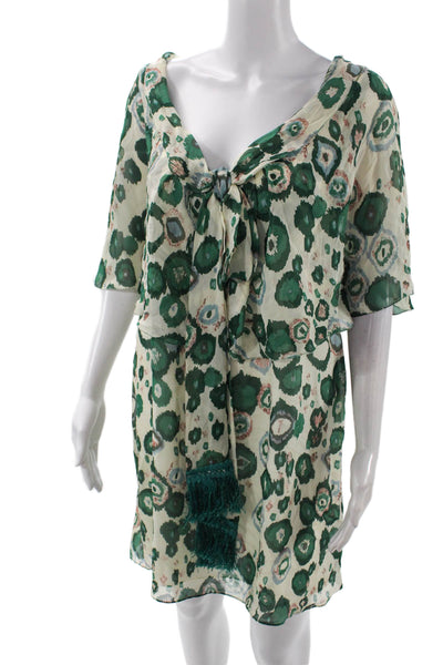 Hanii Y Womens Silk Geometric Print Sleeveless Mini Dress Beige Size 44