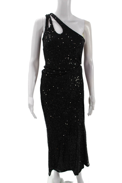 Ieena for MacDuggal Womens Sequin Sleeveless 1 Shoulder Maxi Dress Black Size 0