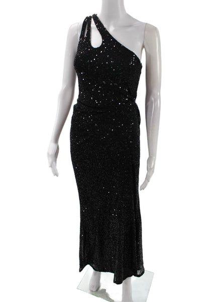 Ieena for MacDuggal Womens Sequin Sleeveless 1 Shoulder Maxi Dress Black Size 0