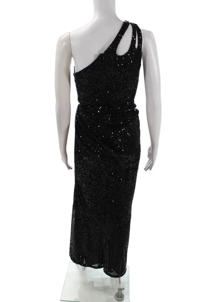 Ieena for MacDuggal Womens Sequin Sleeveless 1 Shoulder Maxi Dress Black Size 0
