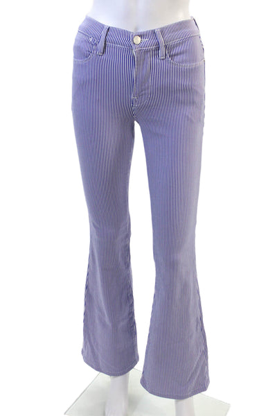 Frame Womens High Rise Flare Leg Zip Up Jeans White Blue Cotton Size 24