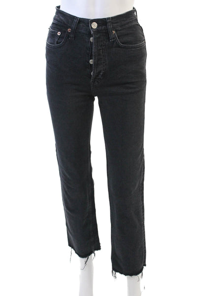 Re/Done Womens High Rise Button Up Raw Hem Jeans Black Cotton Size 23