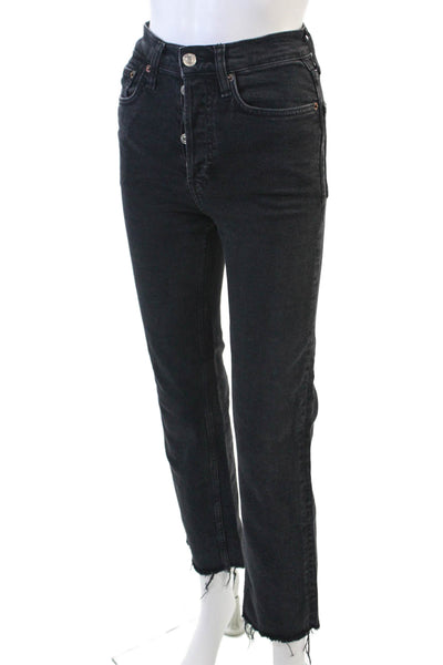 Re/Done Womens High Rise Button Up Raw Hem Jeans Black Cotton Size 23