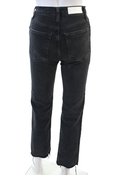 Re/Done Womens High Rise Button Up Raw Hem Jeans Black Cotton Size 23
