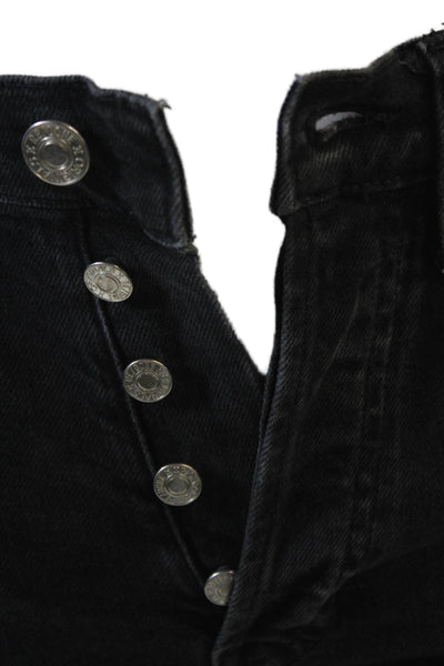Re/Done Womens High Rise Button Up Raw Hem Jeans Black Cotton Size 23