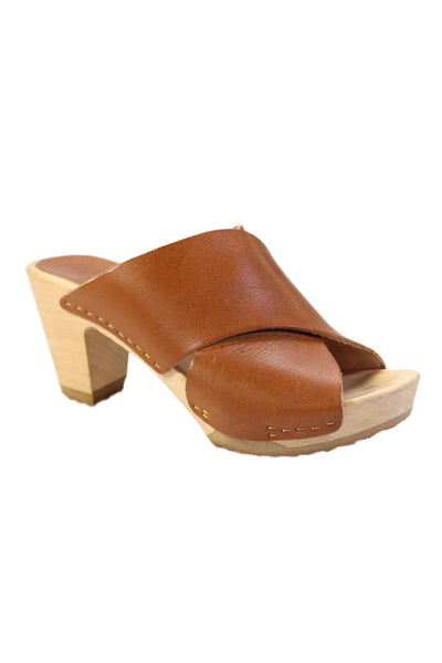 Bosado Womens Leather Cross Strap Slide On Sandal Heels Brown Size 36 6