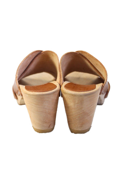 Bosado Womens Leather Cross Strap Slide On Sandal Heels Brown Size 36 6