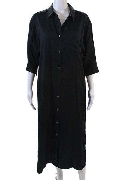 Ninety Percent Womens Short Sleeve Tie Waist Button Down Dress Black Size XS