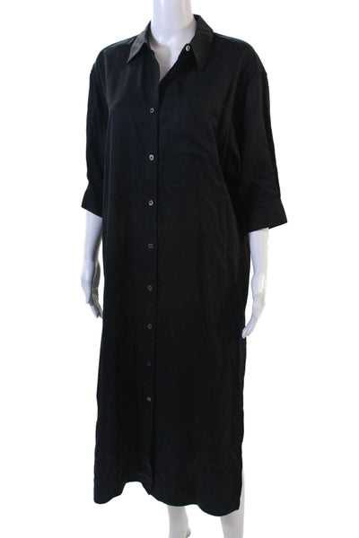 Ninety Percent Womens Short Sleeve Tie Waist Button Down Dress Black Size XS