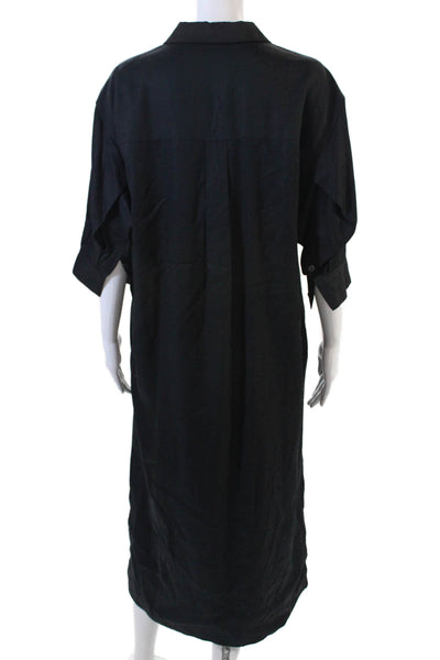 Ninety Percent Womens Short Sleeve Tie Waist Button Down Dress Black Size XS