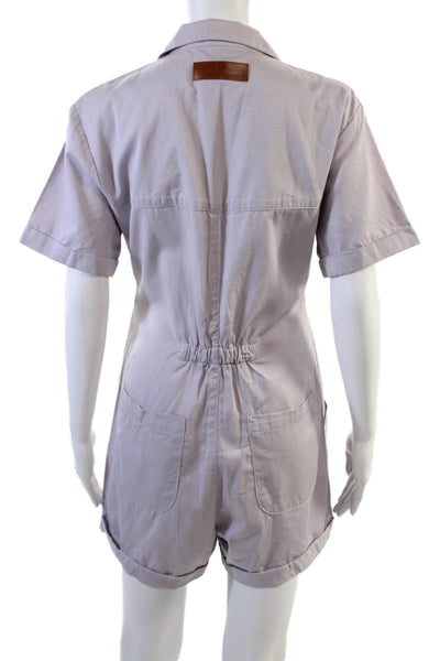 Rivet.Utility Womens Short Sleeve Zip Up Cuffed Hem Collared Romper Lilac Size S