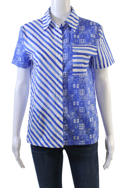 Solid & Striped Womens Cotton Striped Mixed Print Short Sleeve Top Blue Size XS