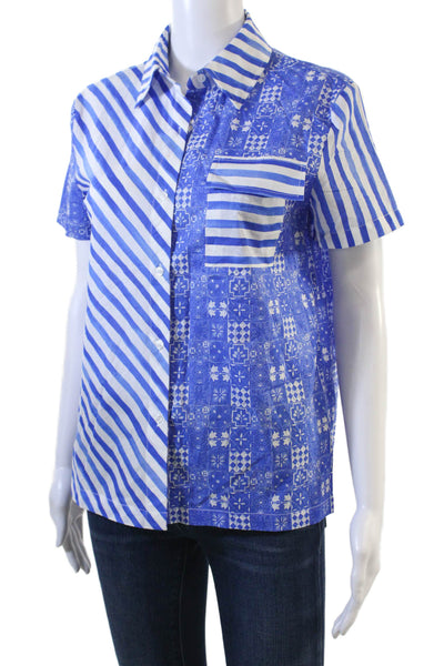 Solid & Striped Womens Cotton Striped Mixed Print Short Sleeve Top Blue Size XS