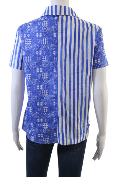 Solid & Striped Womens Cotton Striped Mixed Print Short Sleeve Top Blue Size XS