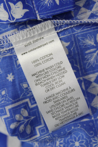 Solid & Striped Womens Cotton Striped Mixed Print Short Sleeve Top Blue Size XS