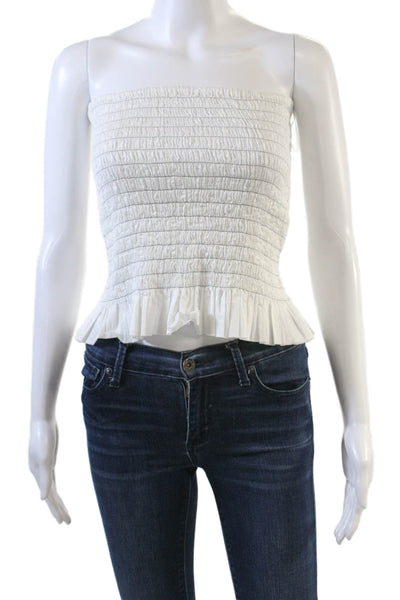 ATM Womens Cotton Ruffle Trim Strapless Smocked Tube Top White Size M