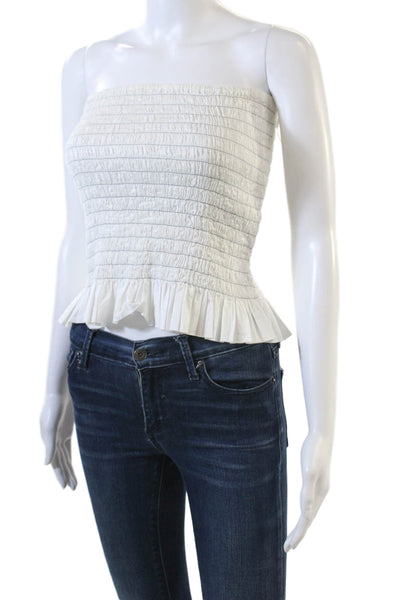 ATM Womens Cotton Ruffle Trim Strapless Smocked Tube Top White Size M