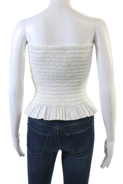 ATM Womens Cotton Ruffle Trim Strapless Smocked Tube Top White Size M