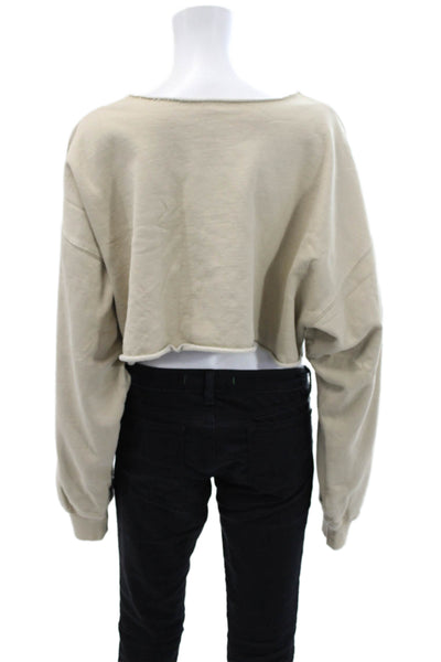John Galt Womens Cotton Raw Hem Detail Cropped Sweatshirt Solid Beige Size M