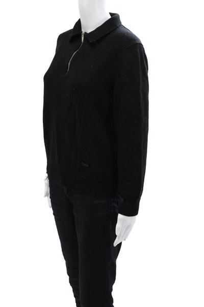 The Kooples Womens Wool High Neck Zippered Detail Sweater Solid Black Size M