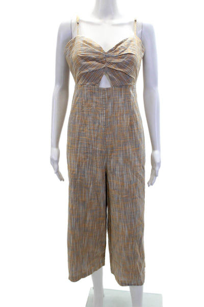 BCBGeneration Womens Cotton Striped Sleeveless Jumpsuit Orange Size M