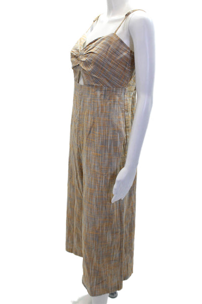 BCBGeneration Womens Cotton Striped Sleeveless Jumpsuit Orange Size M