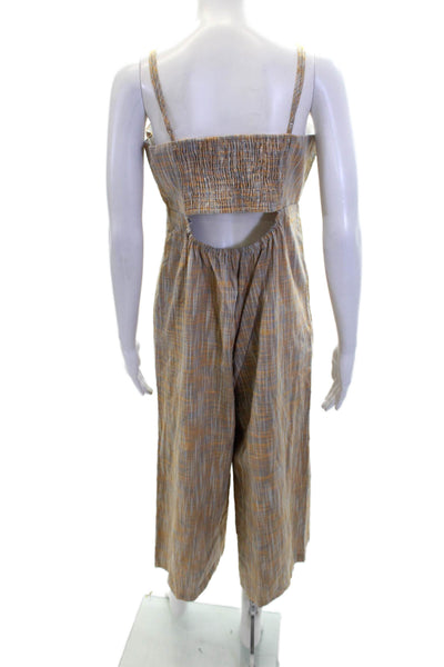 BCBGeneration Womens Cotton Striped Sleeveless Jumpsuit Orange Size M
