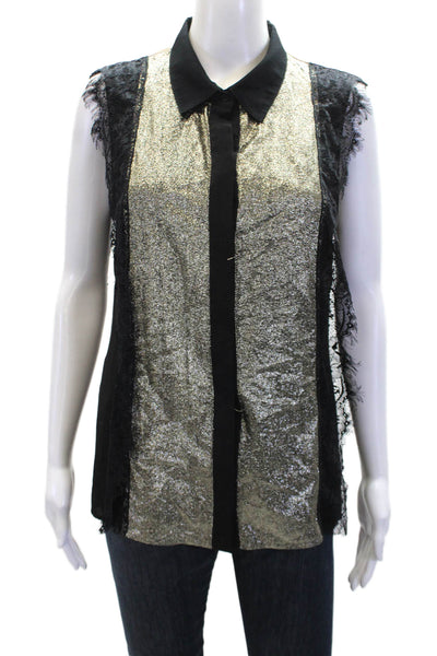 Sachin & Babi Womens Collared Button-Down Tank Top Metallic Black Size 8