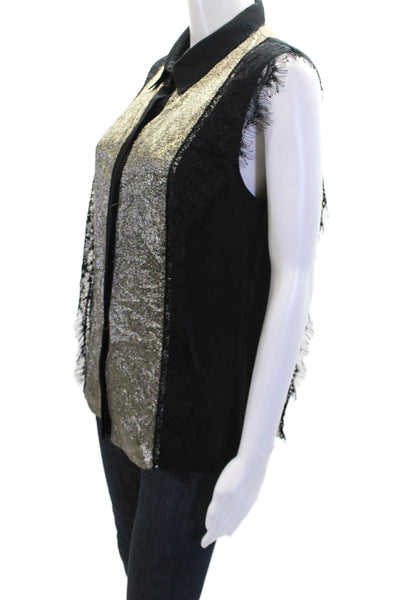 Sachin & Babi Womens Collared Button-Down Tank Top Metallic Black Size 8