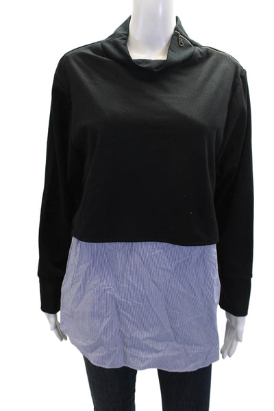 Drew Womens Striped Print Layered Mock Neck Long Sleeve Blouse Black Size L