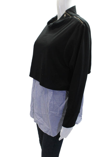 Drew Womens Striped Print Layered Mock Neck Long Sleeve Blouse Black Size L