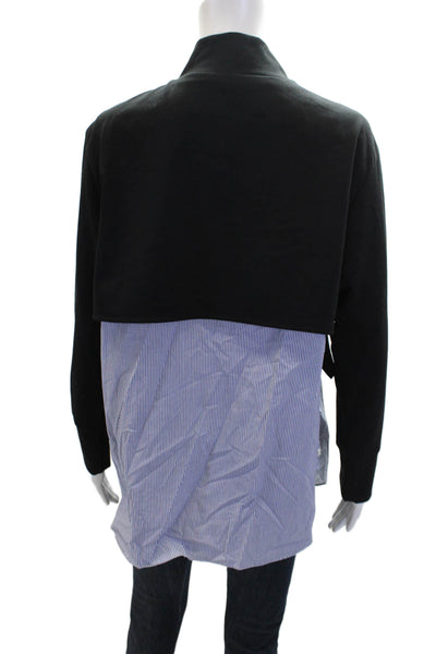 Drew Womens Striped Print Layered Mock Neck Long Sleeve Blouse Black Size L