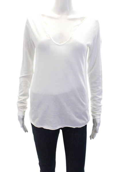 Zadig & Voltaire Womens Long Sleeve V Neck Knit Tee Shirt White Cotton Small